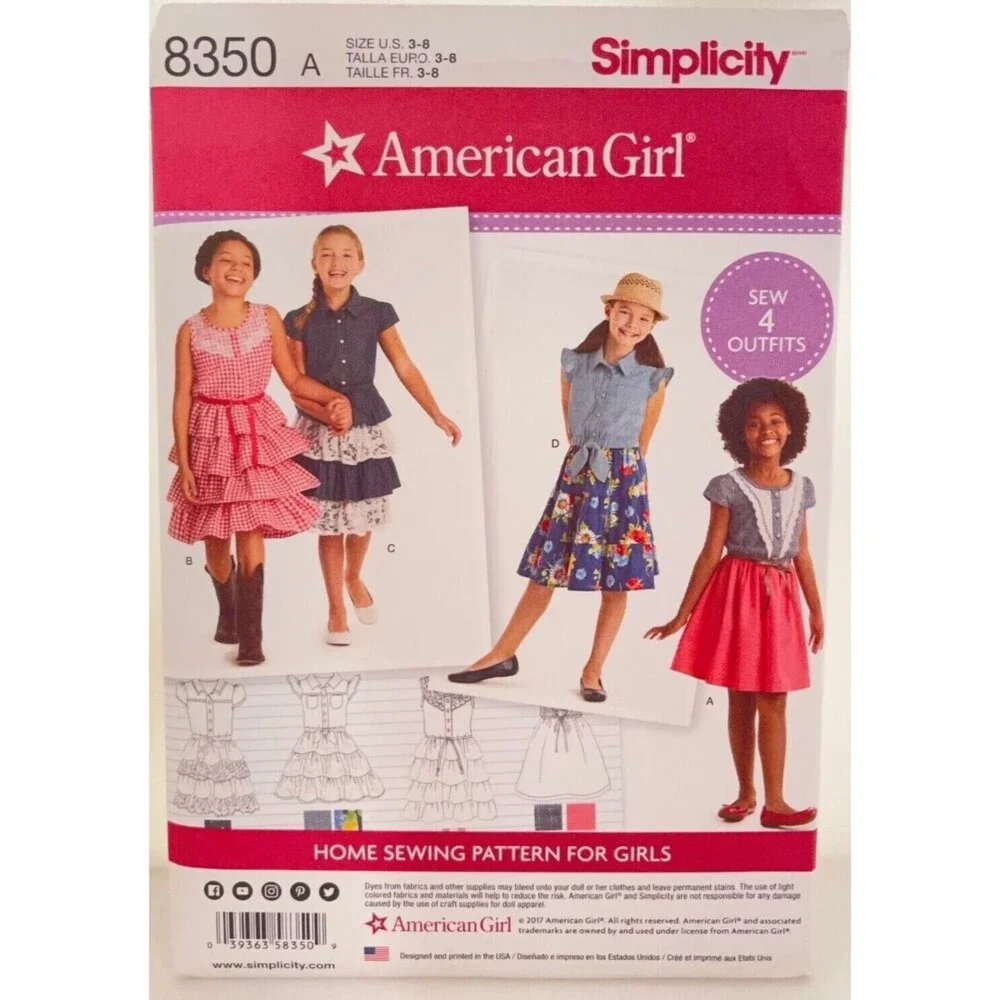 #8350 Simplicity American Girl Dresses Sewing Pattern Size 3-8
